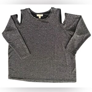 MICHAEL Michael Kors Sparkling Silver Cut-Out Shoulder Top